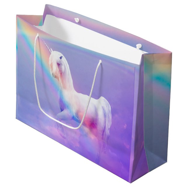 Unicorn and Rainbow Large Gift Bag (Front Angled)