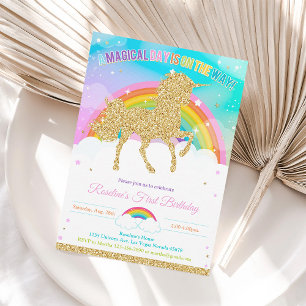 Unicorn and Rainbow Pastel Unicorn Birthday Invita Invitation