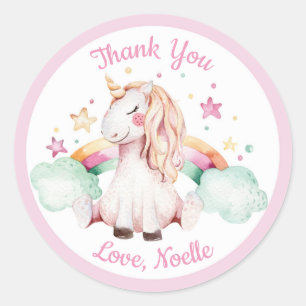 Unicorn and Rainbow Thank You Favour Classic Round Sticker