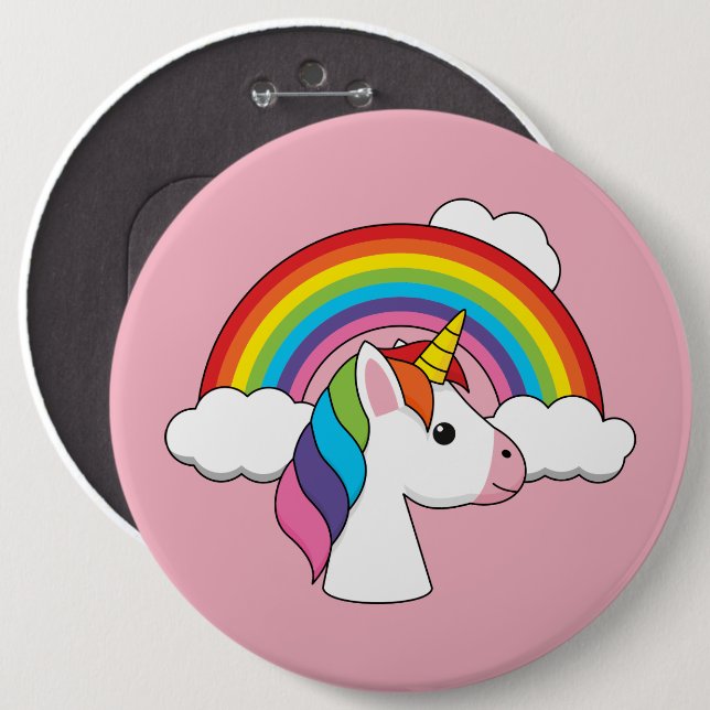 Unicorn and Rainbow with Clouds Kawaii 6 Cm Round Badge (Front & Back)