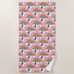 Unicorn and Rainbow with Clouds Kawaii Beach Towel