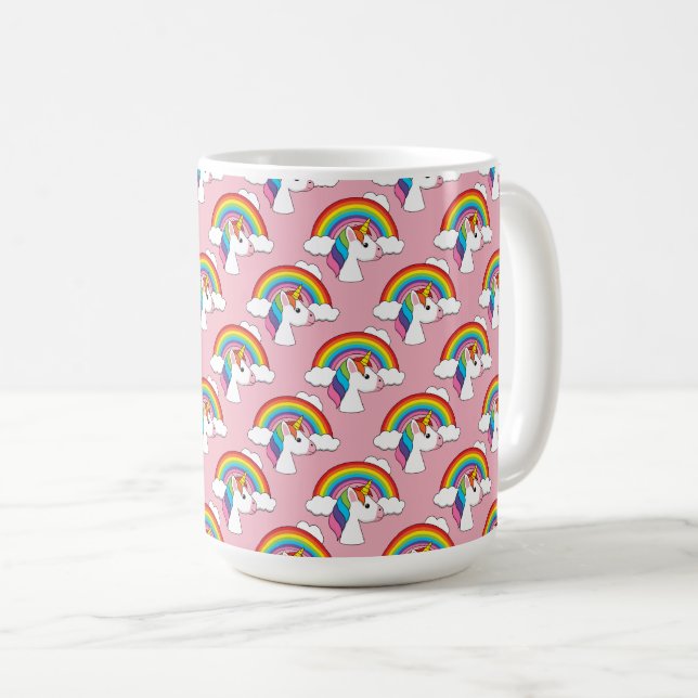 Unicorn and Rainbow with Clouds Kawaii Coffee Mug (Front Right)