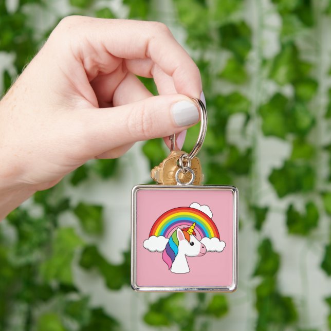 Unicorn and Rainbow with Clouds Kawaii Key Ring (Hand)