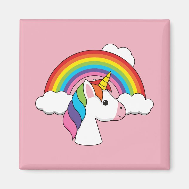 Unicorn and Rainbow with Clouds Kawaii Magnet (Front)