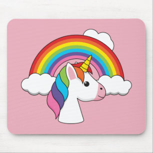 Unicorn and Rainbow with Clouds Kawaii Mouse Mat