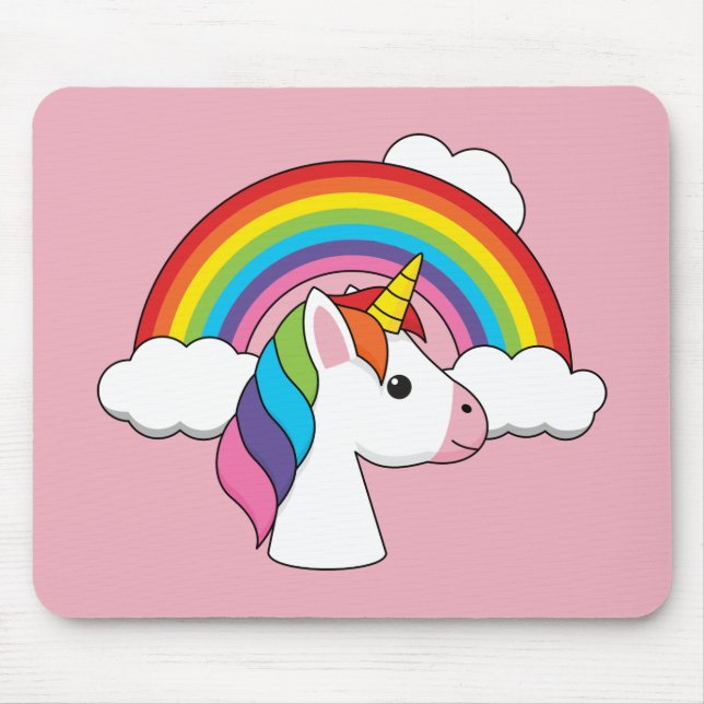 Unicorn and Rainbow with Clouds Kawaii Mouse Mat (Front)