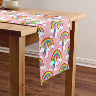 Unicorn and Rainbow with Clouds Kawaii Short Table Runner