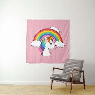 Unicorn and Rainbow with Clouds Kawaii Tapestry
