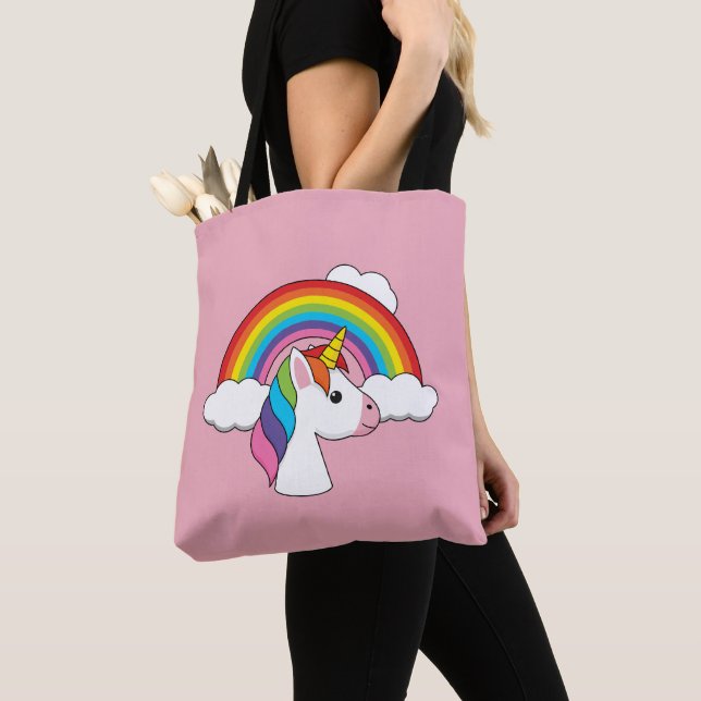 Unicorn and Rainbow with Clouds Kawaii Tote Bag (Close Up)