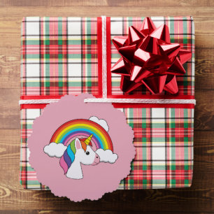 Unicorn and Rainbow with Clouds Kawaii Tree Decoration Card