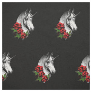 Unicorn and Roses Fantasy Goth Print Fabric