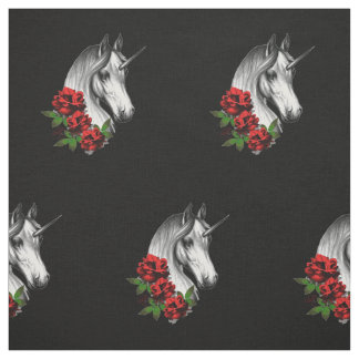 Unicorn and Roses Fantasy Goth Print Fabric