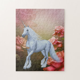 Unicorn And Roses Fantasy Horse Art Jigsaw Puzzle