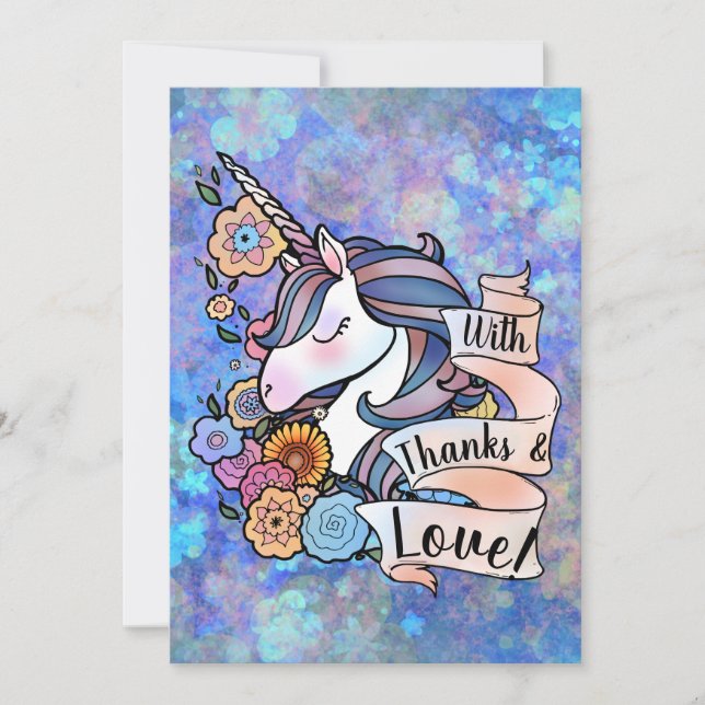 Unicorn and Scrollwork Thank-You Cards (Front)