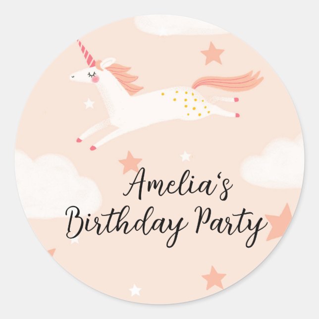 Unicorn and Stars Classic Round Sticker (Front)
