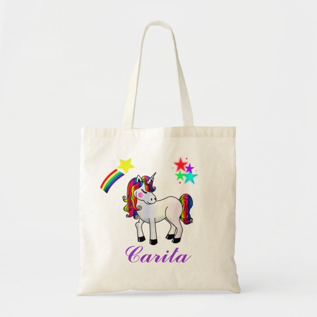 Unicorn and Stars Personalised Tote Bag (Front)