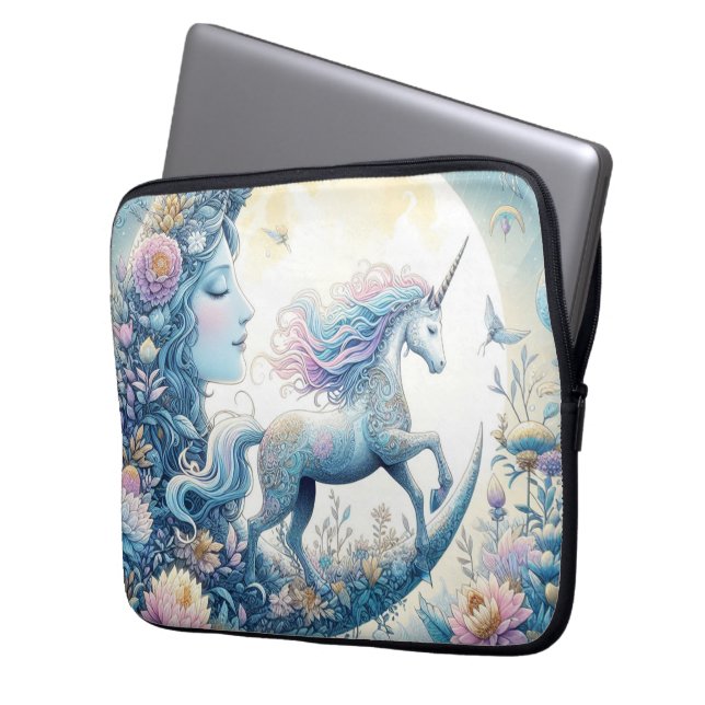 Unicorn And The Moon Laptop Sleeve (Front Left)