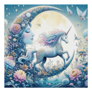Unicorn And The Moon Poster