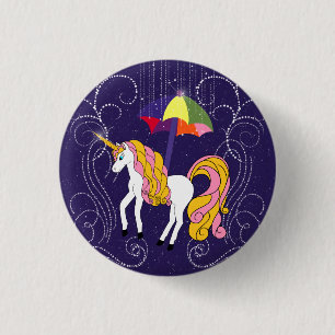 Unicorn and Umbrella Whimsical Cartoon Art 3 Cm Round Badge