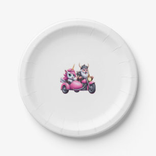 Unicorn And Viking Riding A Motorcycle Men Women K Paper Plate
