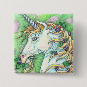UNICORN AND VIOLETS, FANTASY HORSE BUTTON Pin