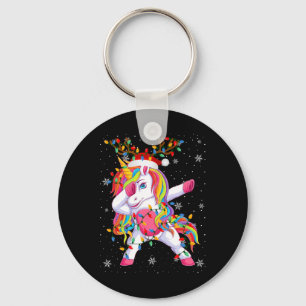 Unicorn Animal Santa Hat Ugly Christmas Tree Light Key Ring