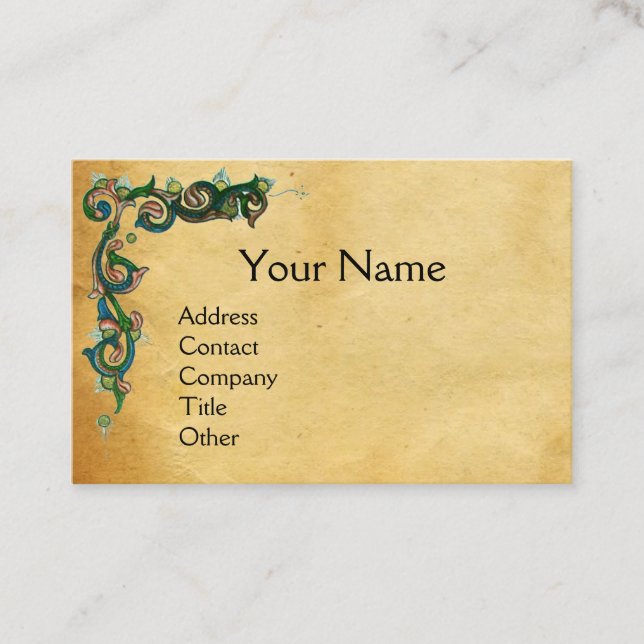UNICORN /Antique Floral Brown Parchment Monogram Business Card (Front)