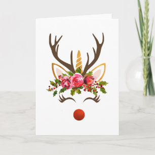 Unicorn Antler / Christmas Flowers Holiday Card