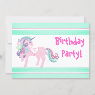 UNICORN AQUA PINK BIRTHDAY PARTY INVITATION