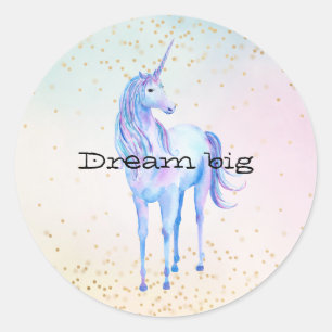 Unicorn Aqua Pink Yellow Tie Dye Gold Confetti Classic Round Sticker