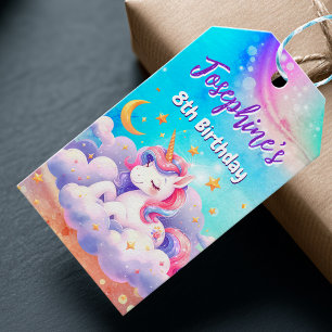 Unicorn aqua purple custom birthday gift tags