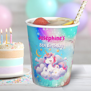 Unicorn aqua purple custom birthday  paper cups
