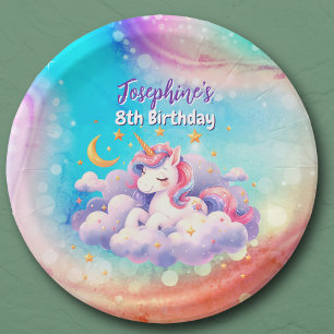 Unicorn aqua purple custom birthday paper plate