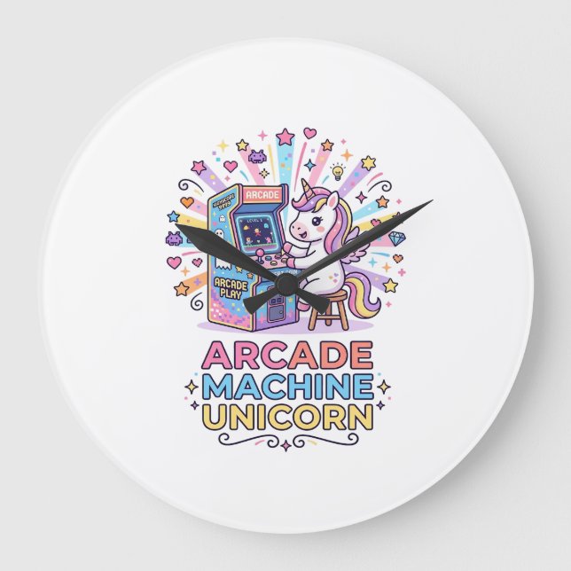 Unicorn Arcade Machine Unicorn Print Ready POD Art Large Clock (Front)