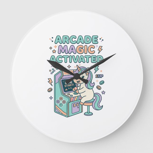 Unicorn Arcade Magic Activated Trendy Product Grap Large Clock (Front)