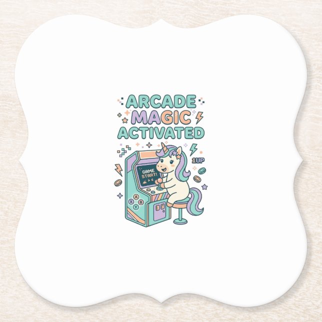 Unicorn Arcade Magic Activated Trendy Product Grap Paper Coaster (Front)