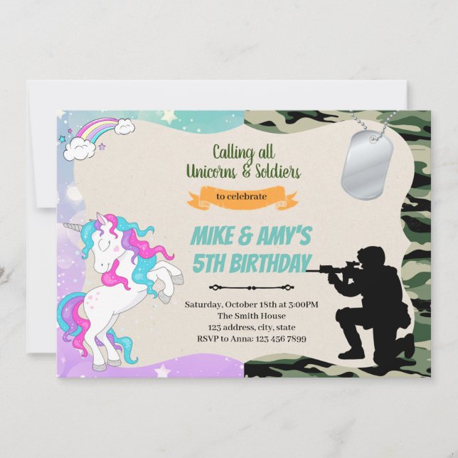 Unicorn army joint party invitation (Front)