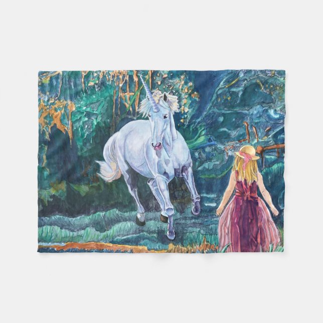 Unicorn Art Fleece Blanket (Front (Horizontal))