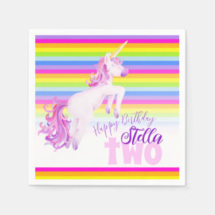 Unicorn art rainbow 2nd birthday named napkins