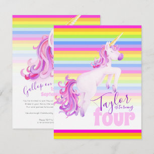 Unicorn art rainbow 4th birthday invitations