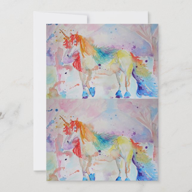 Unicorn Art Watercolour Birthday Invitation (Front)