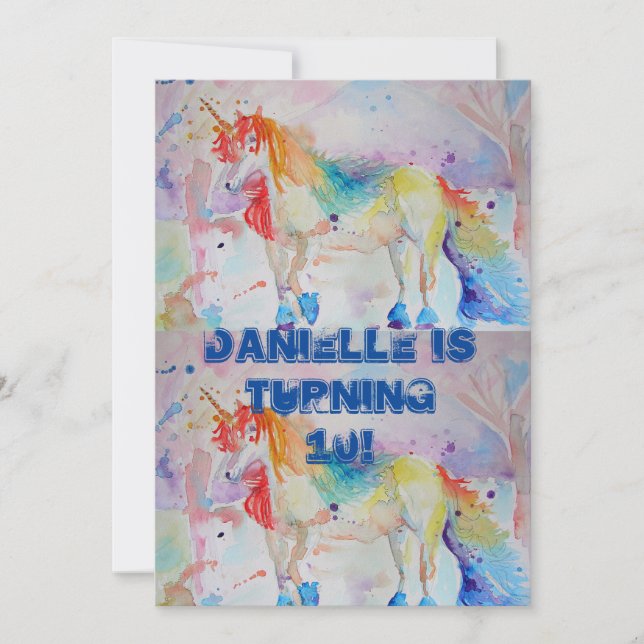 Unicorn Art Watercolour Birthday Invitation (Front)