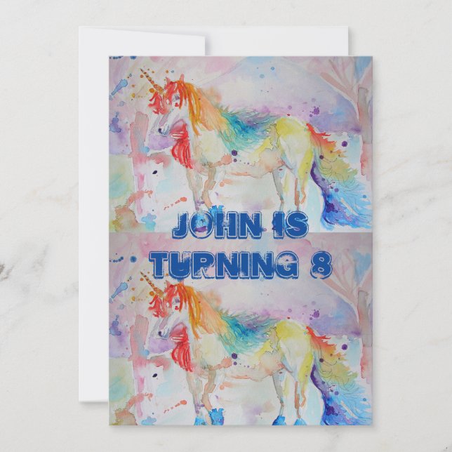Unicorn Art Watercolour Boys Birthday Invitation (Front)
