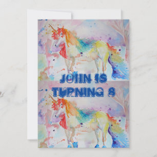 Unicorn Art Watercolour Boys Birthday Invitation