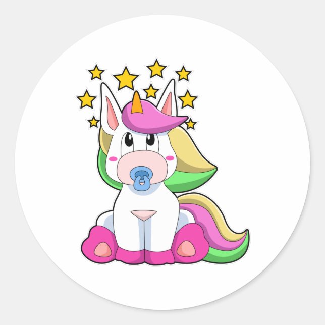 Unicorn as Baby with Pacifier Classic Round Sticker (Front)