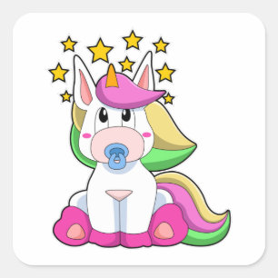 Unicorn as Baby with Pacifier Square Sticker