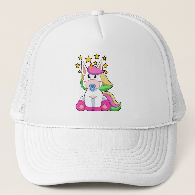 Unicorn as Baby with Pacifier Trucker Hat (Front)