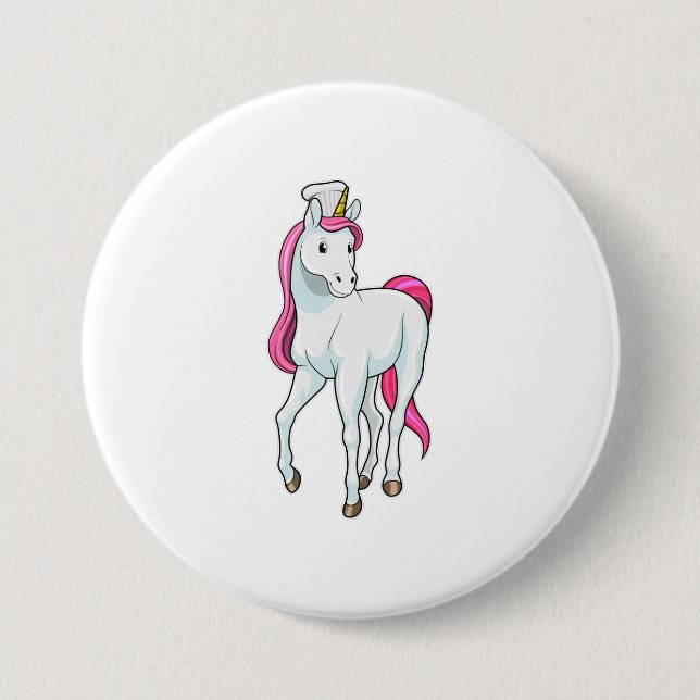 Unicorn as Cook with Chef hat 7.5 Cm Round Badge (Front)