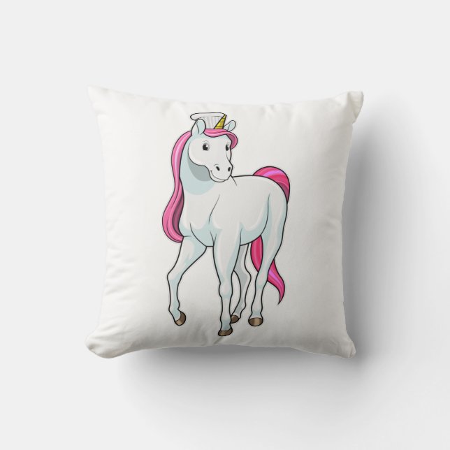 Unicorn as Cook with Chef hat Cushion (Front)