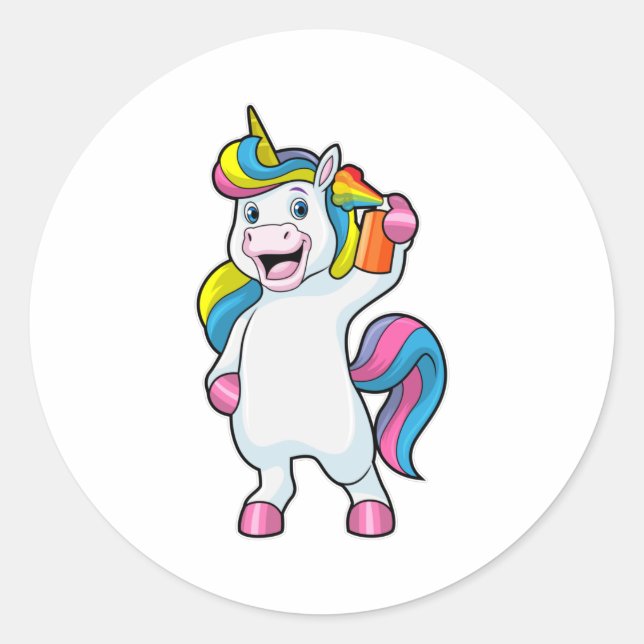 Unicorn as Hairdresser with Hairspray Classic Round Sticker (Front)